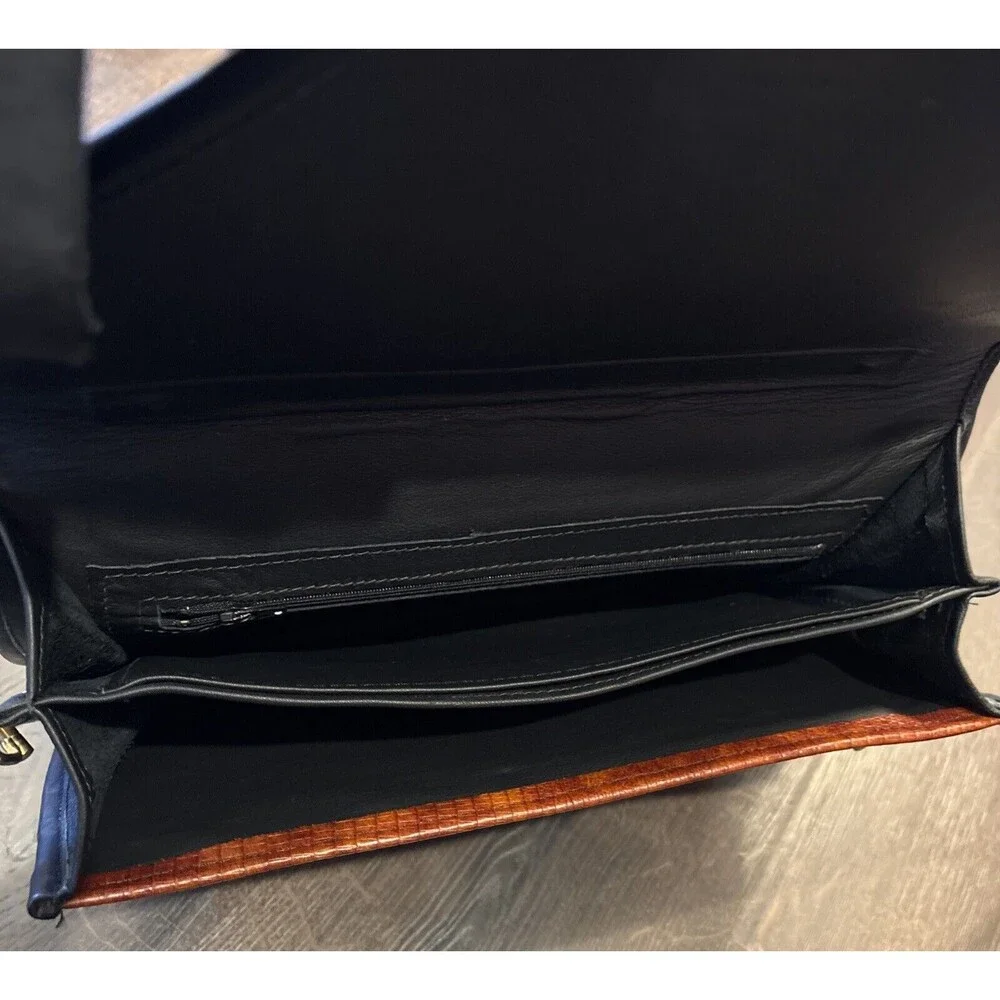 Roche Handmade Black & Brown Lizard Leather Convertible Handbag Briefcase
